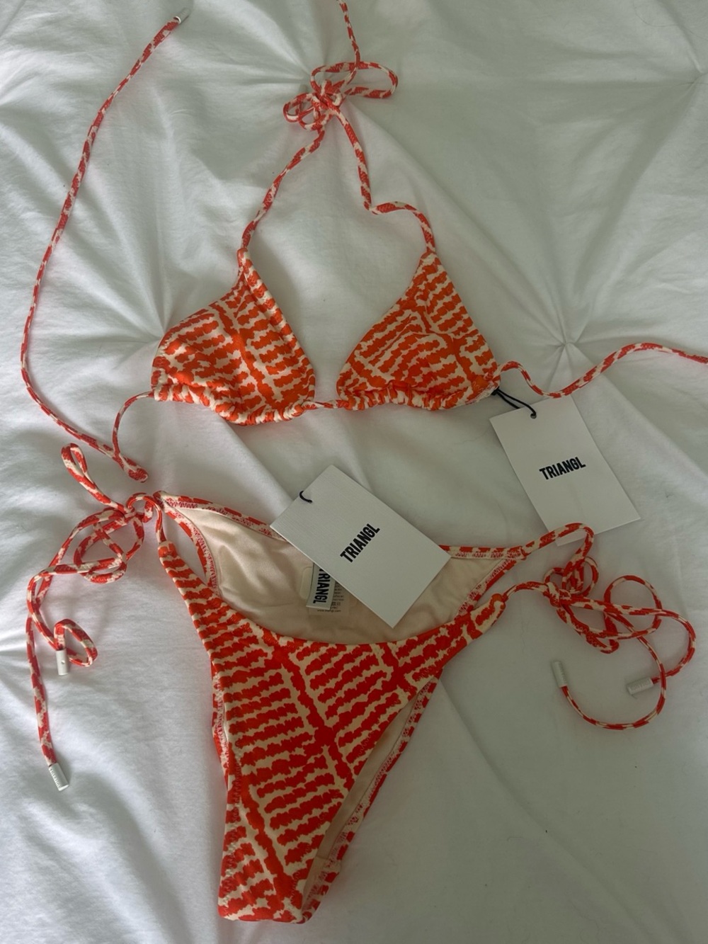 NWT triangl swimwear Orange & White Tie Bikini XS vinca perre - trade for small? - Picture 3 of 6